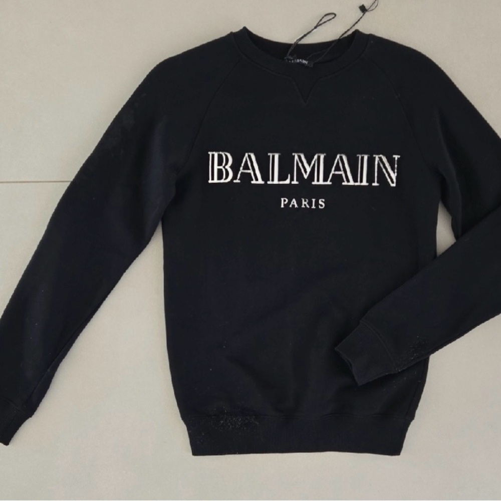 Balmain Black Crewneck with White Logo